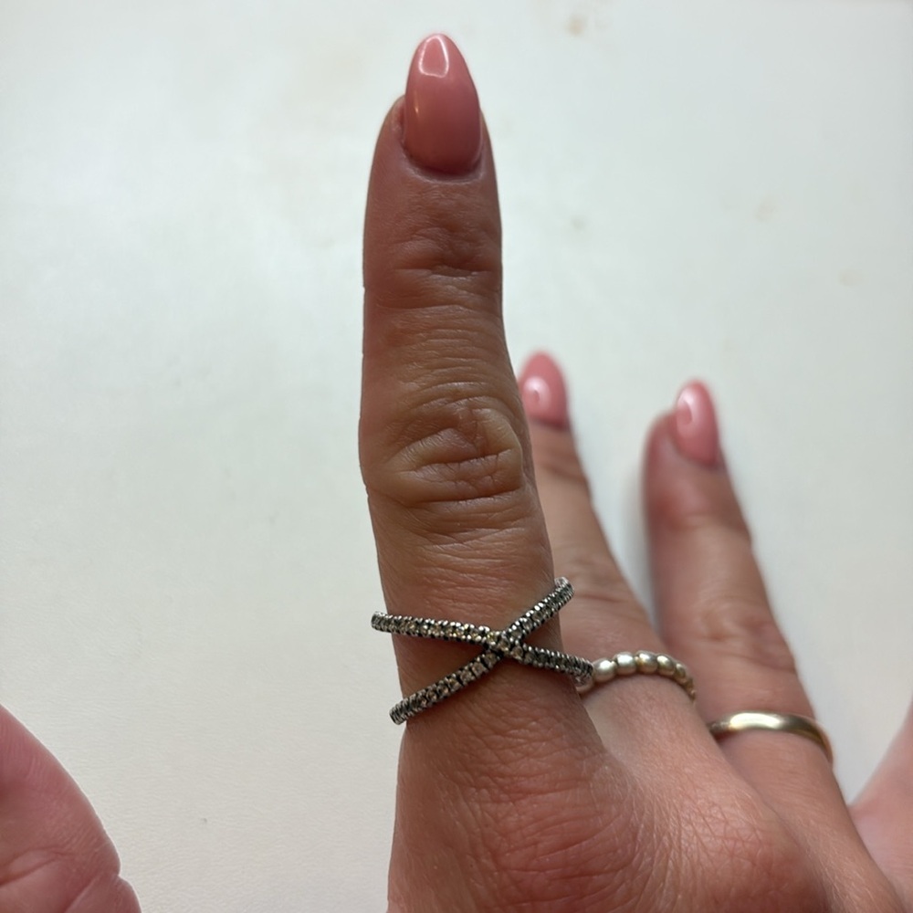 Silver + Rhinestone Crossover Ring - image 2